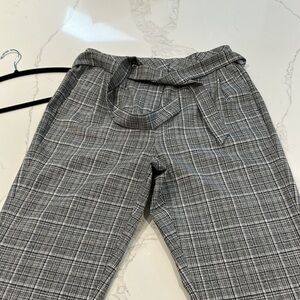 Gray Dress Pants with Plaid Pattern and Adjustable Waist
